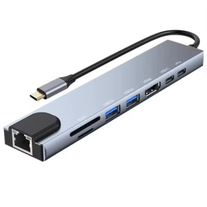 Type-C Çoklu Dönüştürücü – 87W PD, HDMI, 2x USB 3.0, RJ45, SD/TF Kart Girişli Hub