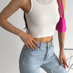 Fitilli Kaşkorse Yakası Zincirli Atlet Beyaz (Beden: L)