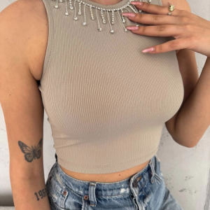 Fitilli Kaşkorse Yakası Zincirli Atlet Vizon (Beden: M)