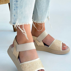 Jake Bej Hasır Cilt Sandalet (Numara: 39)