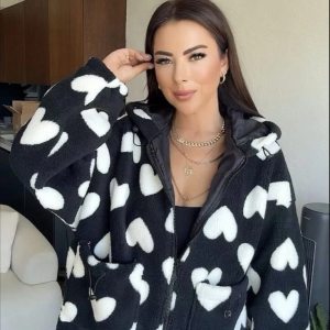 Kalpli Peluş Ceket İçi Astarlı Siyahbeyaz (Beden: Standart)