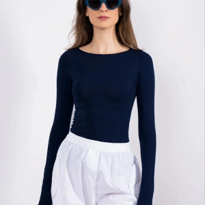 Kayık yaka uzun kollu bluz lacivert pt (Beden: M)