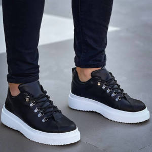 Kb-X4 Kuback Siyah Cilt Yüksek Taban Bağcıklı Günlük Erkek Ayakkabı (Numara: 40)