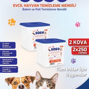 2 adet X 250 Yaprak - Soso Kova Evcil Hayvan Kedi Köpek Pati ve Vücut Temizleme Mendili