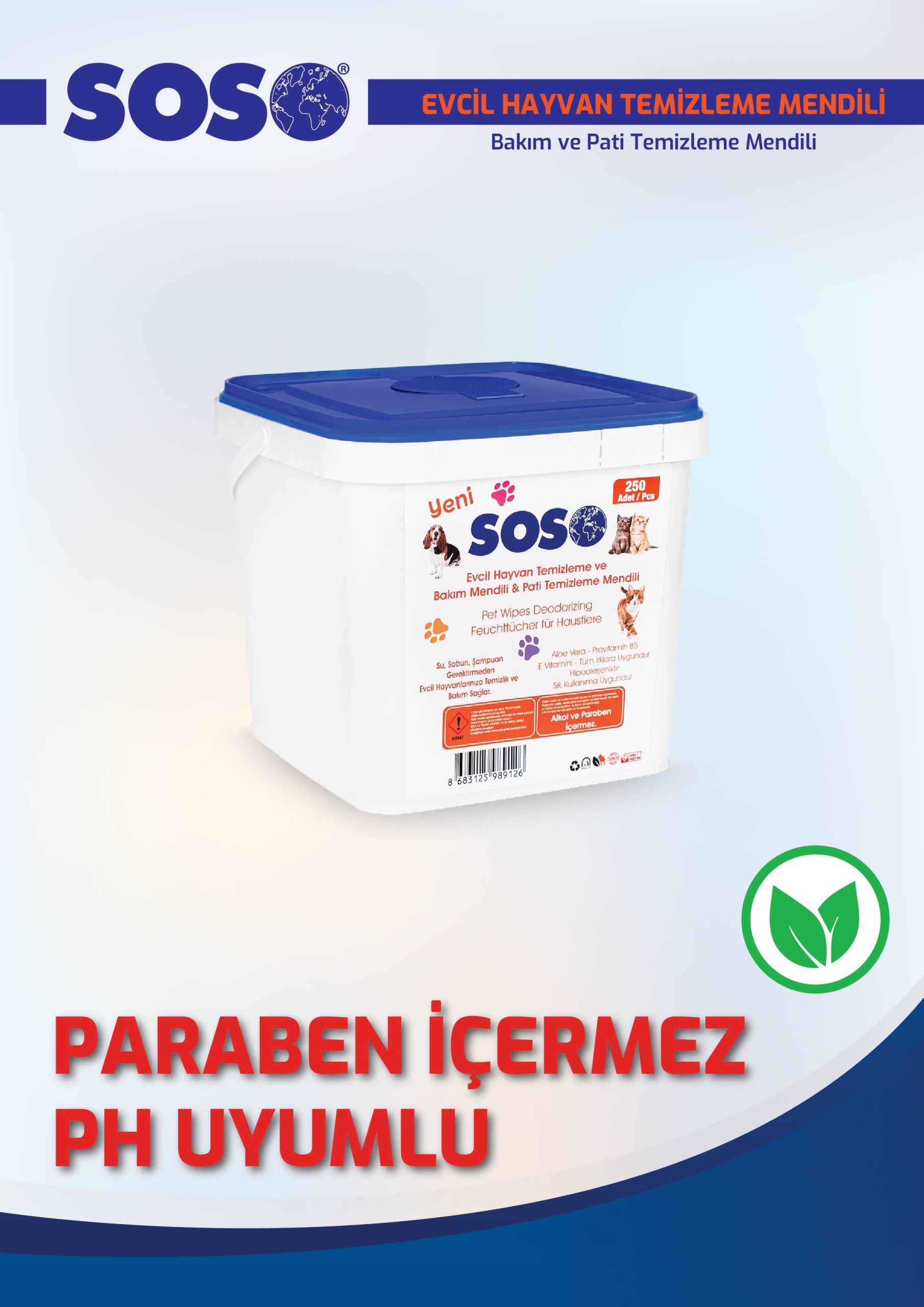 3 adet X 250 Yaprak - Soso Kova Evcil Hayvan Kedi Köpek Pati ve Vücut Temizleme Mendili - Görsel 3