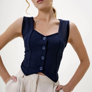 Krep Kumaş Düğmeli Yelek Lacivert S3395 (Beden: Xl)