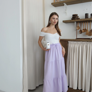 Müslin kumaş keten uzun etek lila pt (Beden: M)