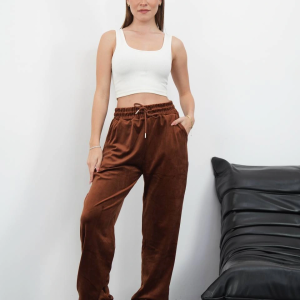 Paça lastikli kadife eşofman kahve md34 (Beden: XXL)