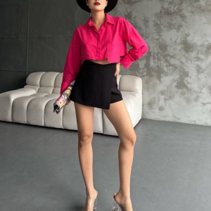 Poplin Crop Gömlek Fuşya S3060 (Beden: 40)