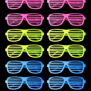 Retro Neon Fosforlu Panjur Gözlük 12 Adet – 80’ler 90’lar Parti Stili