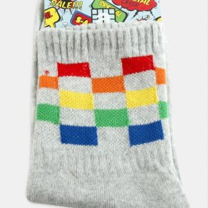 Satranç Desenli Kolej Çorap 8X28-Gri