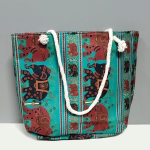 Satürn Desenli Plaj Çantası-Yeşil