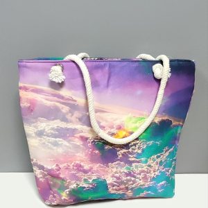 Satürn Desenli Plaj Çantası-Renkli