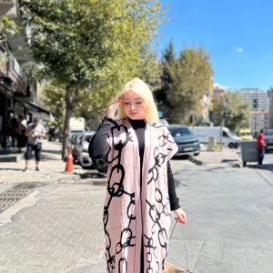 Siyah Çizgi Desenli Elbiseli Hırka Takım Pudra Siyah (Beden: Standart)