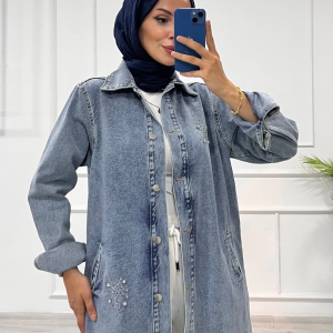 Taşlı Tunik Ceket Kar Yıkama Orta Mavi D2516 (Beden: S/M)