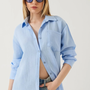 Tek cepli müslin gömlek mavi pt (Beden: M)