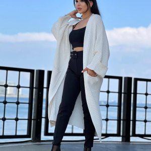 Yarasa Kol Uzun Triko Hırka Beyaz (Beden: Standart)