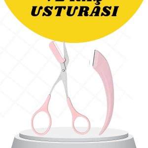 Kavisli Kaş Düzeltici Seti Kaş Makası ve Kaş Usturası Paslanmaz Çelik Bıçaklı