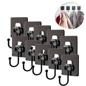 10 Adet Duvara, Dolapa Yapışan Güçlü Yapışkanlı Siyah Duvar Askısı (5296)