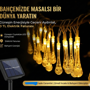 10 Led 2 Metre Sarı Kristal Su Damlası Güneş Enerjili Led Işık Solar Bahçe Ağaç Lamba Aydınlatması