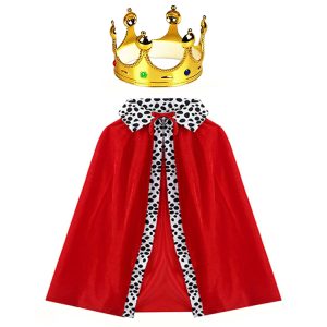 Kral Kostüm Pelerini ve Altın Renk Kral Tacı Çocuk Boy 90 cm (5296)