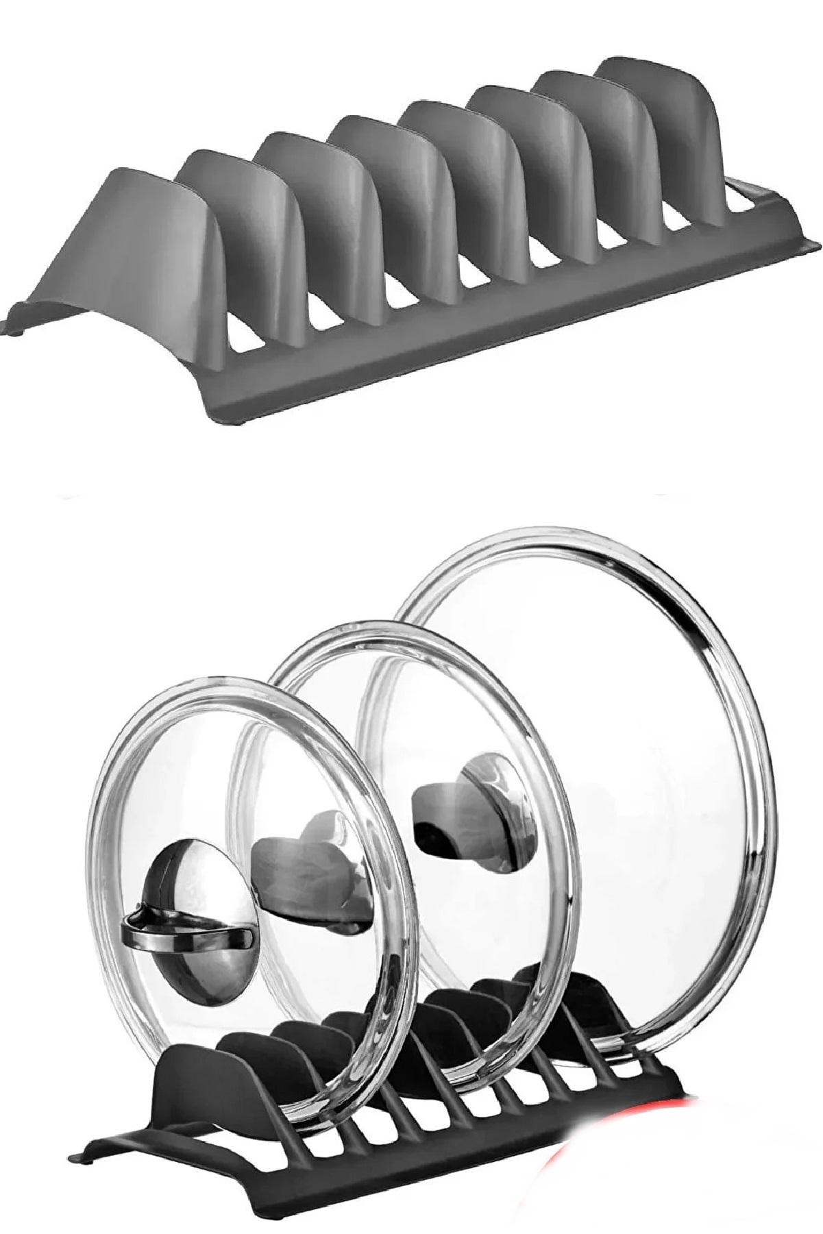 2 Adet 8 Bölmeli Tencere Kapak Rafı - Simple Tabaklık - Kapak Organizeri - Görsel 4