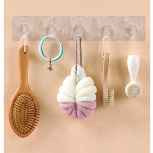 2 Adet Kendinden Yapışkanlı Güçlü Şeffaf 5li Askılık - Kapı Arkası Mutfak Duvar Banyo