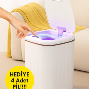 20L Sensörlü Akıllı Antibakteriyel Çöp Kovası Otomatik Kapaklı, Banyo Mutfak 4 Pil Yanında