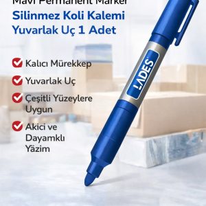 Lades Mavi Permanent Marker Silinmez Koli Kalemi Yuvarlak Uç 1 Adet