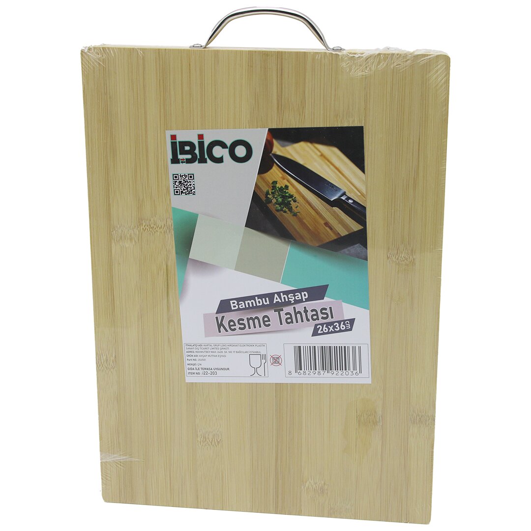 26X36 X 1.7CM LUX AHŞAP BAMBU KESİM PANOSU - KESME TAHTASI METAL KULPLU (5296)