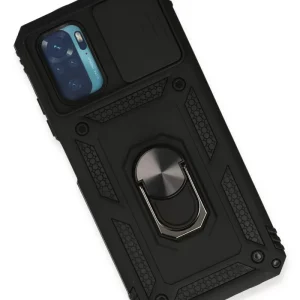 Newface Xiaomi Redmi Note 10 Kılıf Pars Lens Yüzüklü Silikon - Siyah