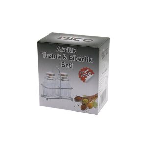 2PCS KROM KAPAK AKRİLİK TUZLUK - BİBERLİK - BAHARATLIK METAL STANDLI KARE - KÖŞELİ (5296)