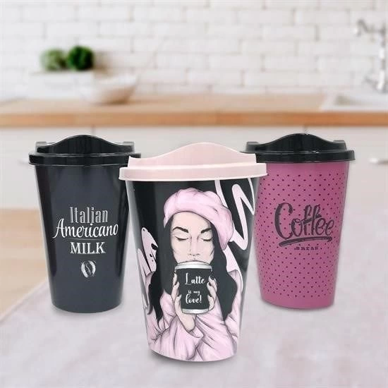 3 Adet Kahve Bardağı Seti Dekoratif Plastik Kahve Muhafaza Bardağı - Görsel 5