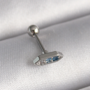 316L Çelik Gümüş Renk Mavi Zirkon Taşlı Tragus Piercing