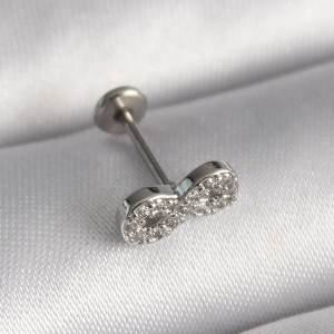 316L Çelik Gümüş Renk Zirkon Taşlı Sonsuzluk Model Tragus Piercing