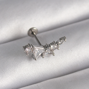 316L Çelik Gümüş Renk Zirkon Taşlı Tragus Piercing