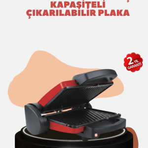 Kompakt Izgara ve Tost Makinesi – Çıkarılabilir Plaka, Döküm Gövde