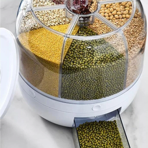 360° Dönebilen Kuru Gıda Ve Bakliyat Organizeri 6 Bölmeli Hava Geçirmez Saklama Kabı 6 Lt