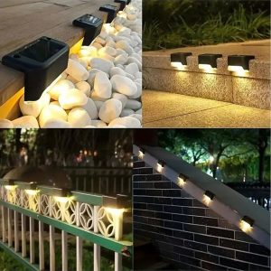 4 Adet Solar Güneş Enerjili Şarj Edilen Köşebent Merdiven Veranda Bahçe Led Lamba