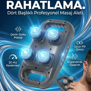 4 Başlıklı Masaj Tabancası - Ergonomik Derin Doku Sırt Ve Boyun Masaj Aleti Ağrı Ve Sızı Giderici