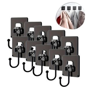 BUFFER® 10 Adet Duvara, Dolapa Yapışan Güçlü Yapışkanlı Siyah Duvar Askısı
