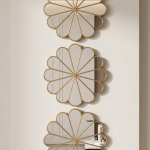 3’lü Gold Güneş Desenli Duvar Aynası Seti 25 cm | Dekoratif Yuvarlak Ayna