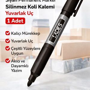 Lades Siyah Permanent Marker Silinmez Koli Kalemi Yuvarlak Uç 1 Adet