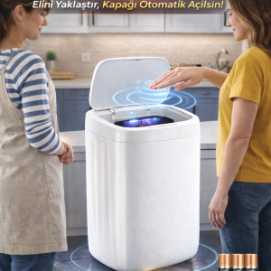 Akıllı Teknolojik Sensörlü Otomatik Açılan Kapak 20 Litre Çöp Kovası UV Işıklı