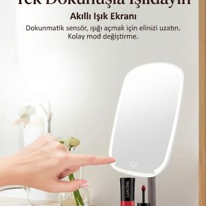 Dokunmatik led ışıklı makyaj aynası dikdörtgen 3 renk ışık LED MASA AYNASI