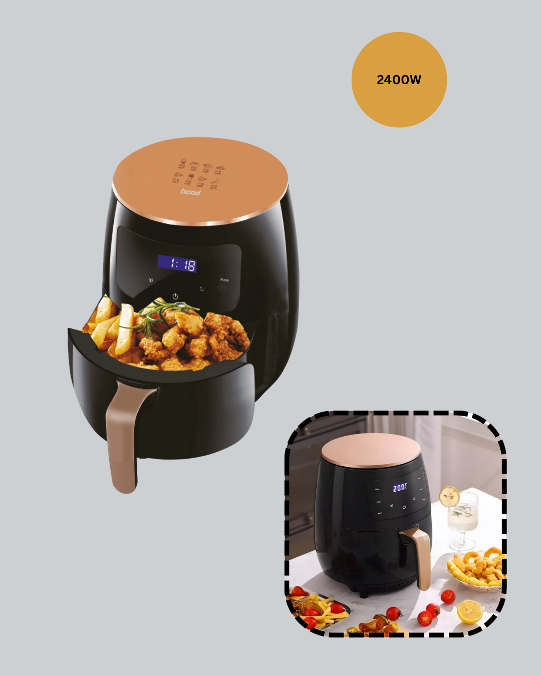 2400W Güçlü Airfryer 6L Yağsız Sağlıklı Pişirici LCD Dokunmatik - Görsel 3