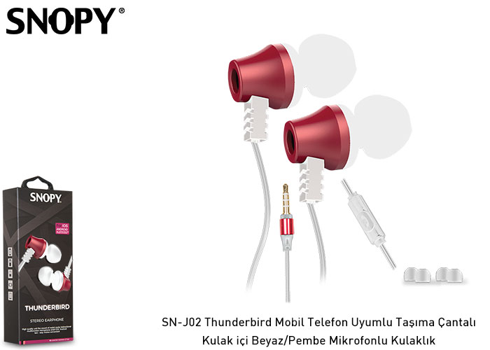 Snopy SN-J02 Thubderbird Mobil Telefon Uyumlu Taşıma Çantalı Kulak içi Beyaz/Pembe Mikrafonlu Kulaklık