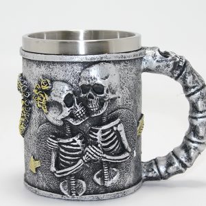 Sonsuz Aşk İskelet Tasarımlı 3D Kabartmalı Çelik Kupa Bardak