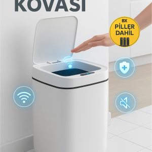 Akıllı Çöp Kovası, Büyük Boy 20 Litre, UV Işık ve Sensörlü, Haraket Algılayan, Sessiz Kapak
