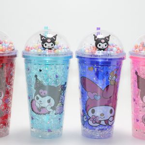 Sevimli Kuromi Işıklı Pipetli Boncuklu Suluk Bardak 400 ml